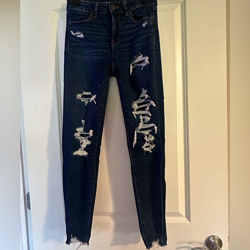 AE Hi-Rise Destructed Jeggings, Hi-Rise, Size 6R